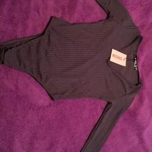 Grey long sleeve ribbed bodysuit, from Missguided.